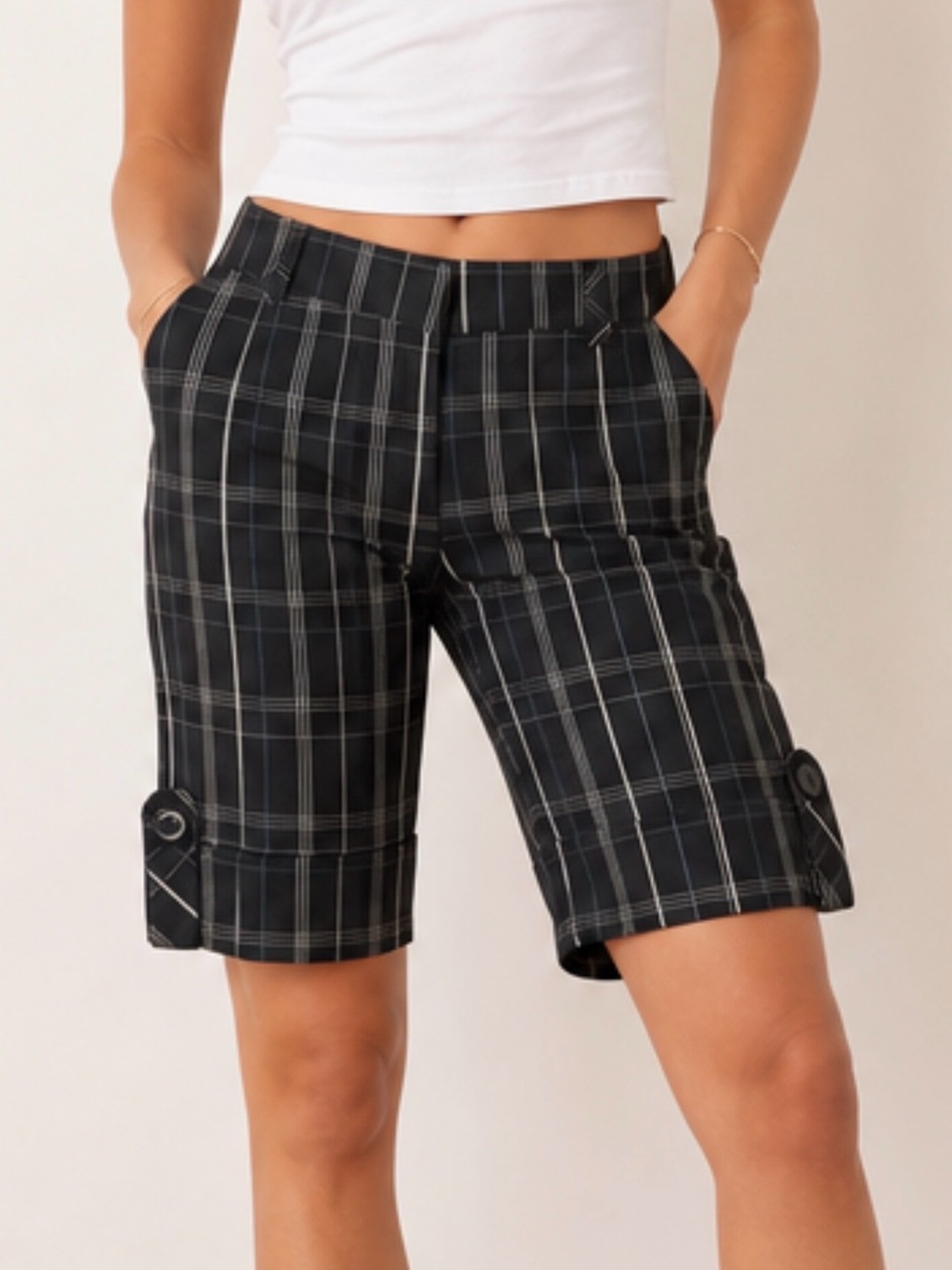 Revolution Black Plaid Shorts with White & Blue Windowpane, Golf, sz 2
